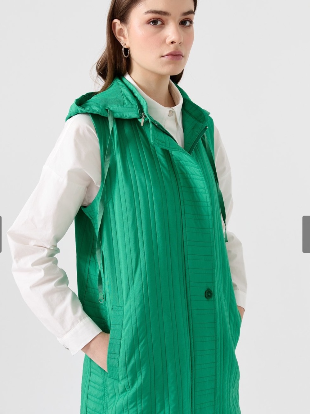 BNWT NIHAN Green Hooded Long Vest Jacket